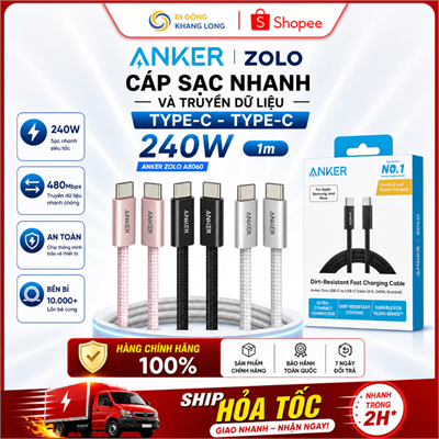 Cáp sạc nhanh và truyền dữ liệu Type-C - Type-C 240W 1m Anker Zolo A8060